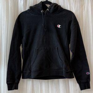 Vintage Champion Black Hoodie with Embroidered Logo